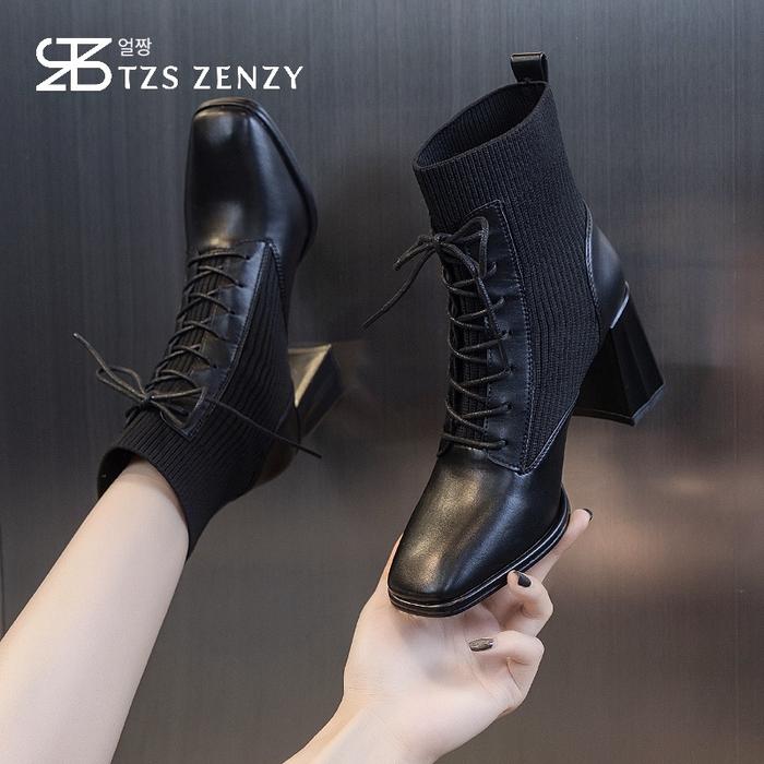 Sepatu Boots Heels Wanita Boots Heels Modis Boots Heels Chunky BLACK,  35 di Huneybee Shoes Tokopedia