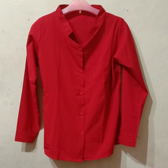 Gambar Baju kerja wanita lengan panjang. LD 92 cm. P 61 cm. Modis, Model baru - Merah dari Clement Constantine undefined 3 Tokopedia