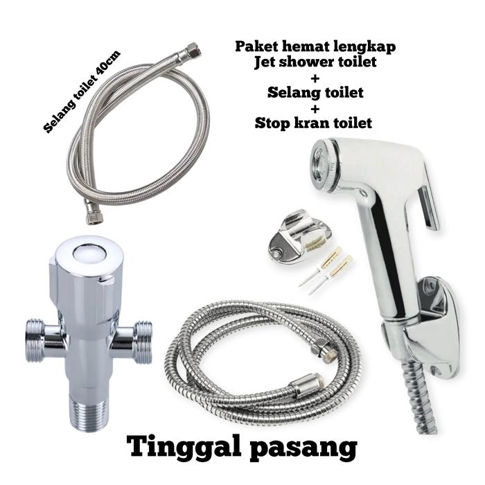 Gambar Paket hemat dan lengkap jet shower toilet+stop kran toilet/shower cebo - paket lengkap dari Berkah kran shop undefined Tokopedia