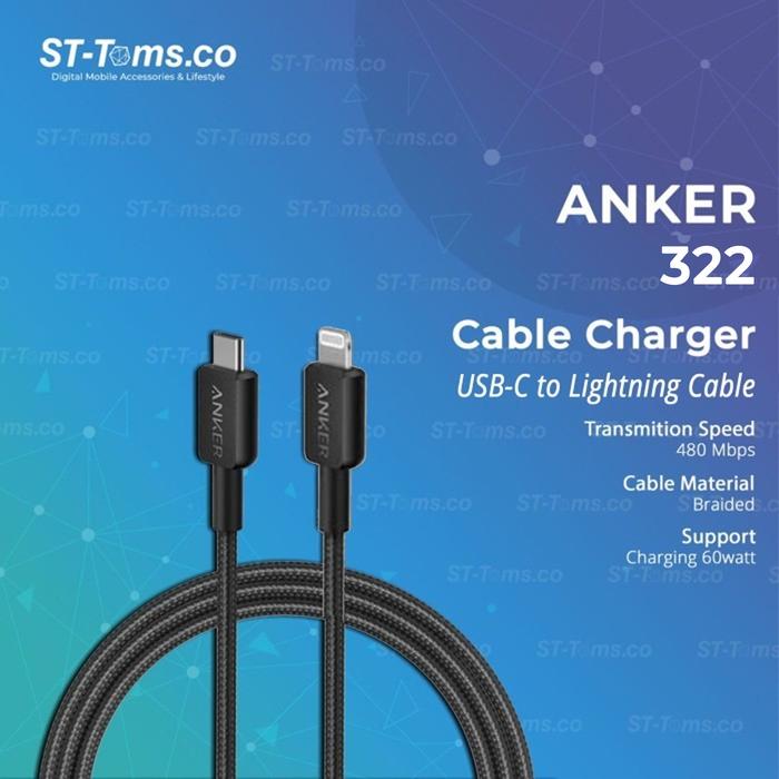 Gambar Anker 322 Kabel Charger USB-C to Lightning Braided Cable 6ft - A81B6 - Black dari ST-Toms.co undefined Tokopedia