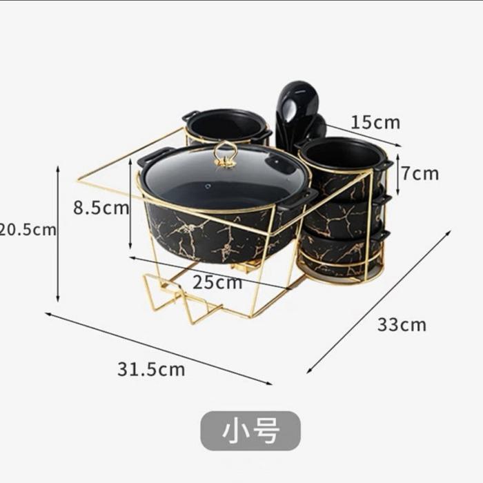 Gambar Marble Serving Bowl + Heater - Set Panci Mangkok Prasmanan + Pemanas - M - New Black dari myLapakLuxHomeDecor undefined Tokopedia