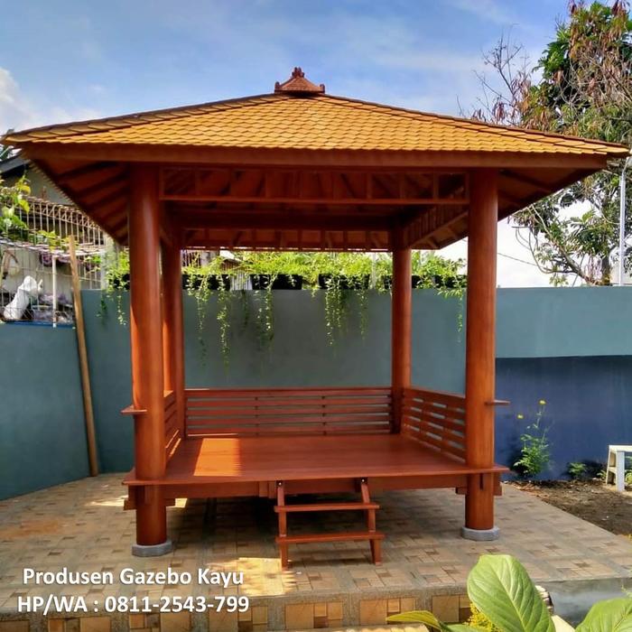 Gambar Gazebo Kayu Kelapa Minimalis 2x3 Meter, Saung Gasebo Taman Rumah - 2.5x2.5 meter dari Rumah Kayu Minimalis undefined Tokopedia