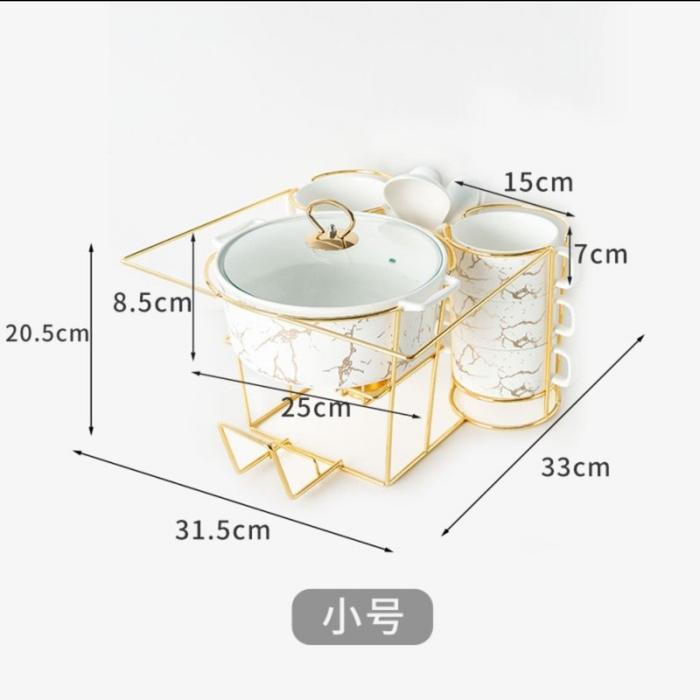 Gambar Marble Serving Bowl + Heater - Set Panci Mangkok Prasmanan + Pemanas - M - New White dari myLapakLuxHomeDecor undefined Tokopedia