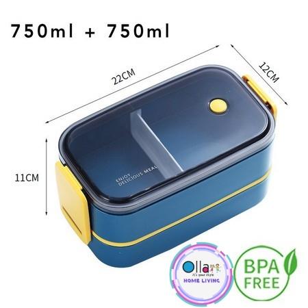 Gambar Lunchbox Double-Layer Ukuran Besar 1500 ML Kotak Makan Ala Jepang 2 Susun - OR 301 - NAVY YELLOW dari Ollahomeliving undefined Tokopedia