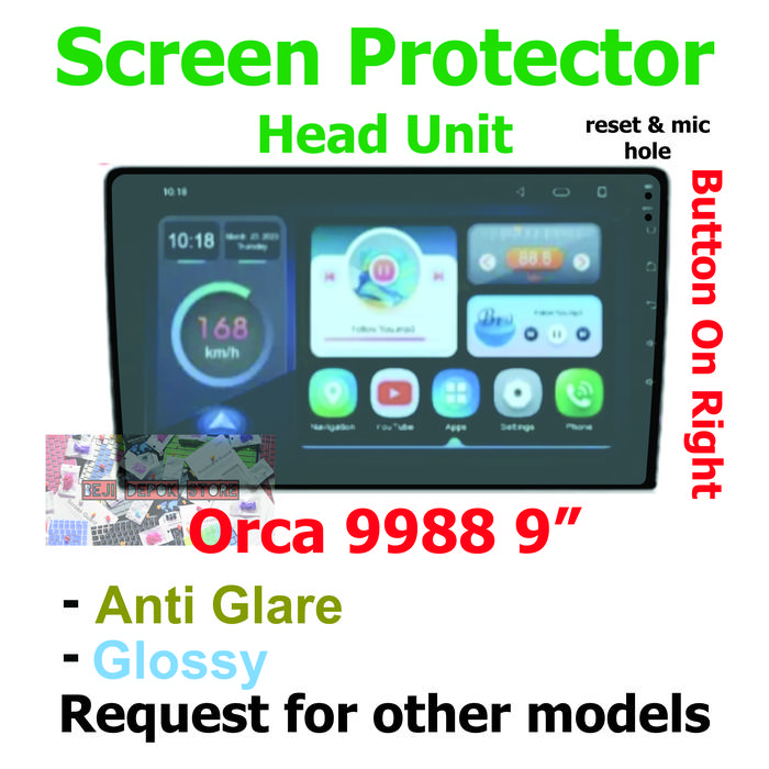 Gambar Orca 9988 head unit mobil 9" inch Screen Protector Guard Right Button - Glossy dari Beji Depok Store undefined Tokopedia