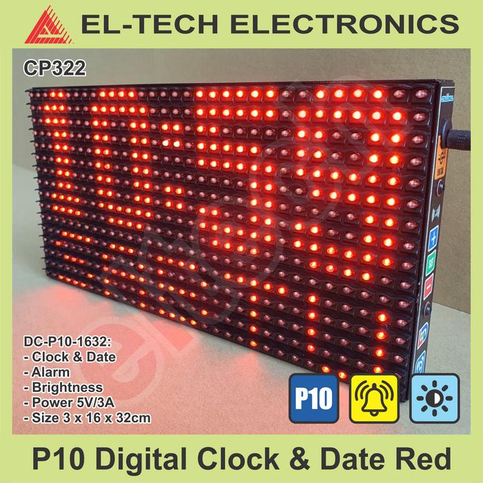 Gambar P10 1632 LED Digital Clock Jam Dinding Meja Alarm Tanggal Wall Desk 1 - Merah dari ELTECH online undefined Tokopedia