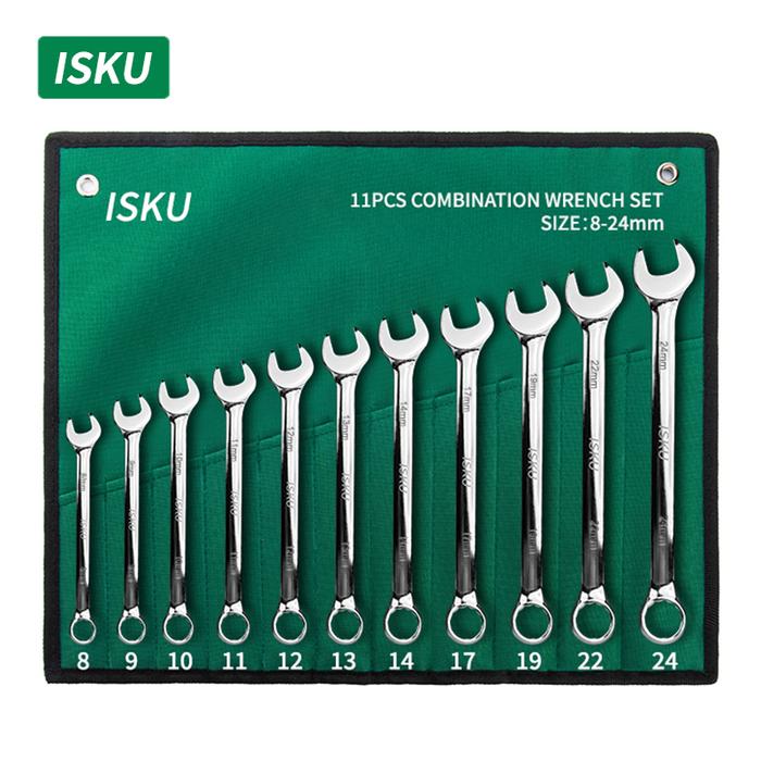 Gambar ISKU Kunci ring pas set 11pcs 8/9/10/11/12/13/14/17/18/19/21/22/24 mm bolak balik Combination spanner wrench bahan baja chrome vanadium/plum blossom open end combination wrench - 11pcs dari ISKU Tools Official Store undefined Tokopedia