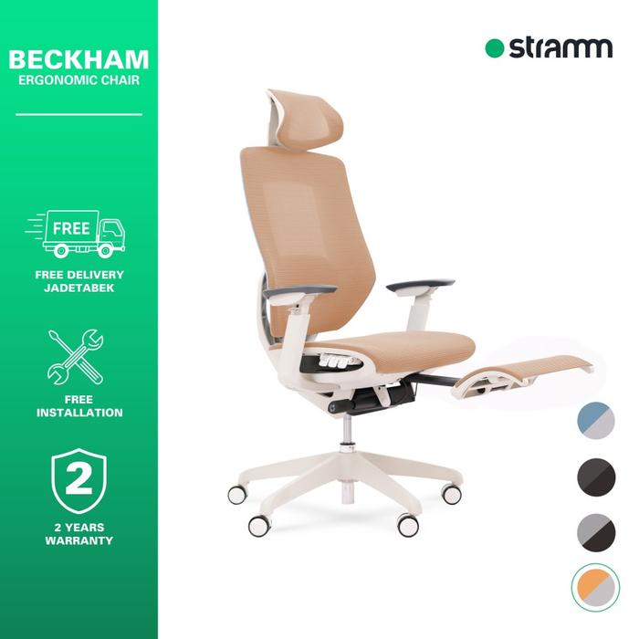 Gambar Kursi Kantor Ergonomis Stramm Beckham I with Footrest - Orange on Grey dari Stramm undefined Tokopedia