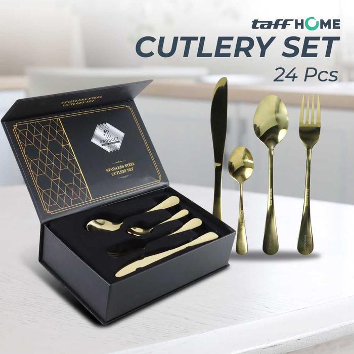 Gambar Set Alat Makan Perlengkapan Sendok Garpu Pisau Cutlery 24pcs TW824 - Gold dari cara-store undefined Tokopedia