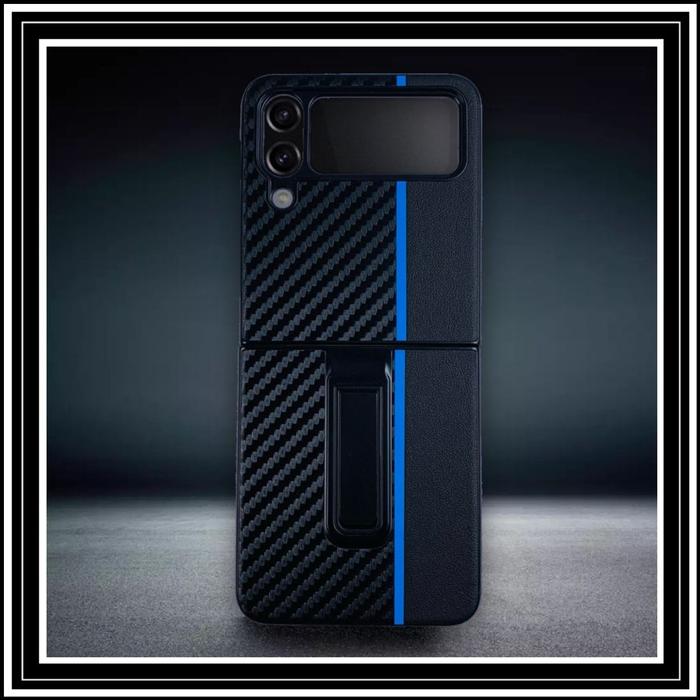 Gambar Samsung Galaxy Z Flip 3 Flip3 5G Case Stripe Kickstand Carbon Hard PC - HITAM-LIST-BIRU, SAM FLIP 3 5G dari Huami Shop 577 undefined Tokopedia