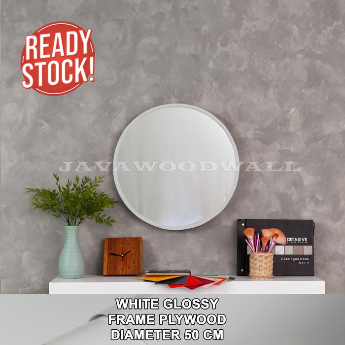 Gambar CERMIN BULAT MEJA RIAS | CERMIN BULAT MAKE UP | WARNA WHITE GLOSSY - DIAMETER 50 CM dari JavaWoodWall undefined Tokopedia