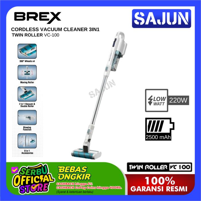 Gambar BREX VC100 Cordless Vacuum Cleaner 3in1 Vacuum & Wet Tanpa Kabel - VC100-PUTIH dari Sajun Electronic Kota Administrasi Jakarta Utara Tokopedia