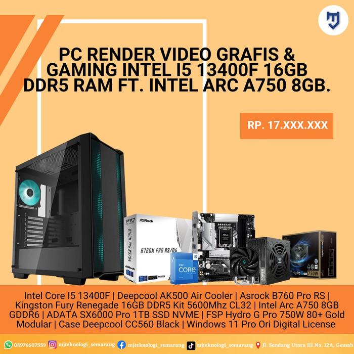 Jual Multimedia PC Render Intel I5 13400F 16GB DDR5 RAM Intel