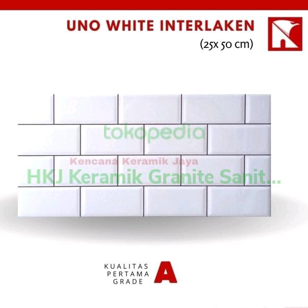 Jual KERAMIK DINDING UKURAN 25x50 UNO WHITE INTERLAKEN GRADE A - Kota