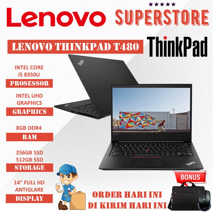 LAPTOP KERJA LENOVO THINKPAD T480 INTEL i5 8GB RAM 512GB SSD SECOND i5  8350U, FHD, 16GB, 512GB