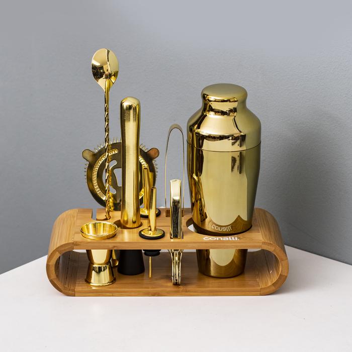 Gambar Cocktail Shaker Set 550ml Bamboo Stand Alat Bartender Home Bar Tools - Gold dari Conalli undefined Tokopedia