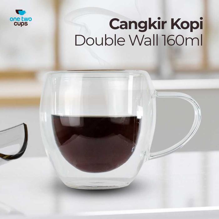 Gambar Cangkir Kopi Gelas Teh Kaca Anti Panas Double-Wall Glass Round Bening - 160 ML dari Kovazano Store undefined Tokopedia