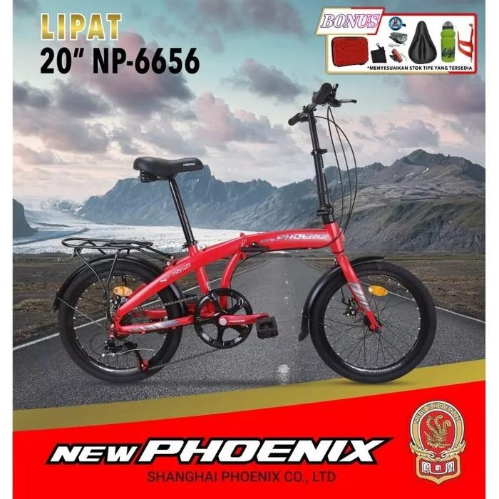 Gambar Sepeda Lipat 20 New Phoenix NP 6656 Banyak Bonus Murah - Merah dari Divergent Bike Surabaya undefined Tokopedia