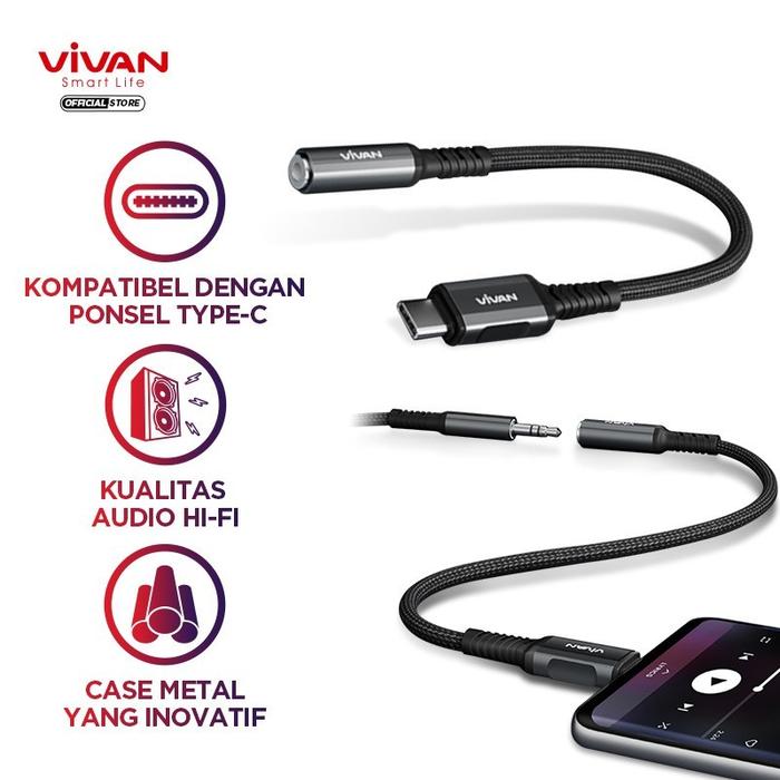 Gambar VIVAN Converter Type C to Jack AUX 3.5mm 3.5 mm Audio Music Call VAC01 dari Vcom7it undefined Tokopedia
