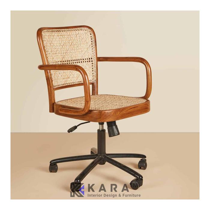 Gambar Kursi Kerja Anyaman Rotan / Kursi Kantor / Kursi Belajar - Dengan Lengan, Hitam Finish dari KARA_Furniture undefined Tokopedia