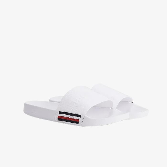 TOMMY HILFIGER Knitted Strap Slides (Original) Sandal Pria White 40