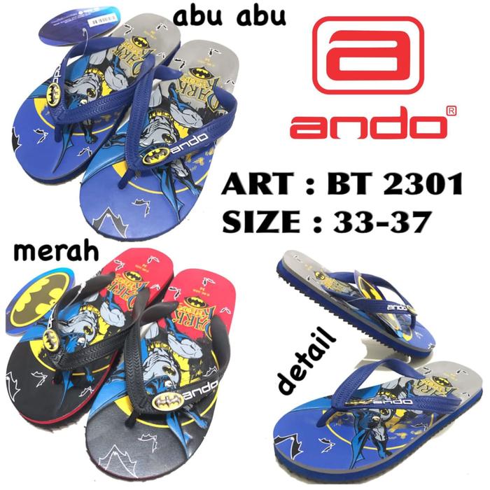Sandal Japit Ando Anak Batman Warna Merah Dan Abu Abusize 33-37