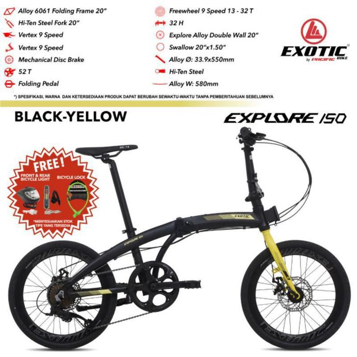 Gambar Sepeda Lipat 20 inch Exotic Explore 150 Aloy disc brake - black yellow dari kristina blossom undefined Tokopedia