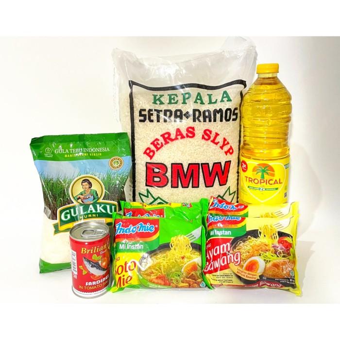 Gambar Paket Sembako Murah 5 Macam Beras 2.5 Kg, Minyak 1 Liter, Gula 1 Kg, Sarden, Indomie Instan/Reguler dari tokoberassuci undefined Tokopedia