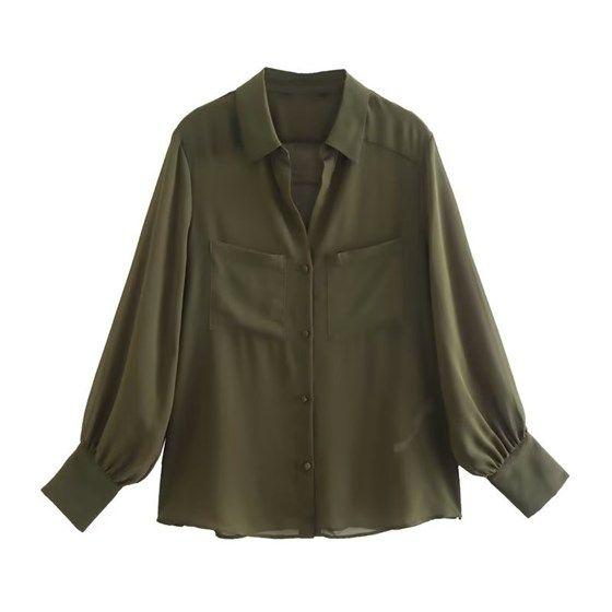 Gambar woman chiffon shirt / kemeja wanita semi transparant - Green, S dari Gleam Store Apparel undefined Tokopedia