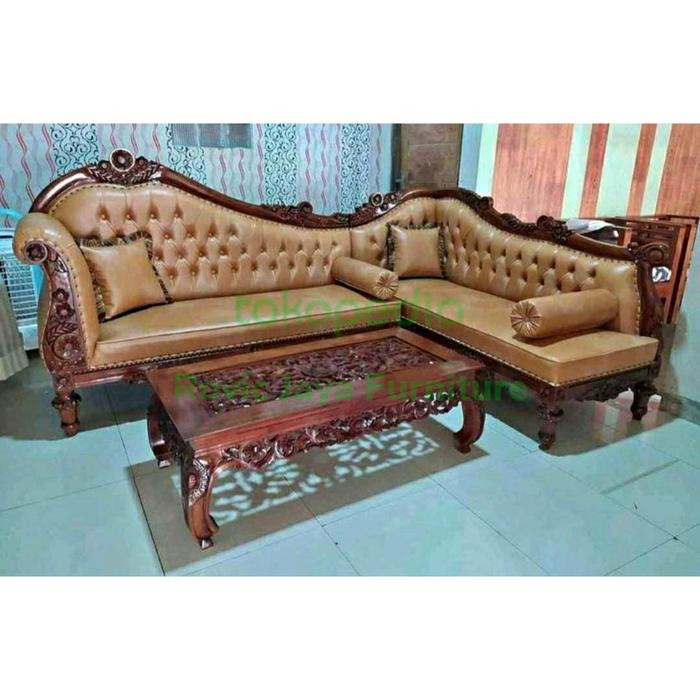 Gambar kursi sofa sudut lois meja ketapang sofa tamu ukir - finishing dari Rovic Jaya Furniture undefined Tokopedia