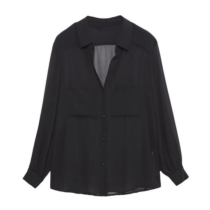 Gambar woman chiffon shirt / kemeja wanita semi transparant - Black, S dari Gleam Store Apparel undefined Tokopedia