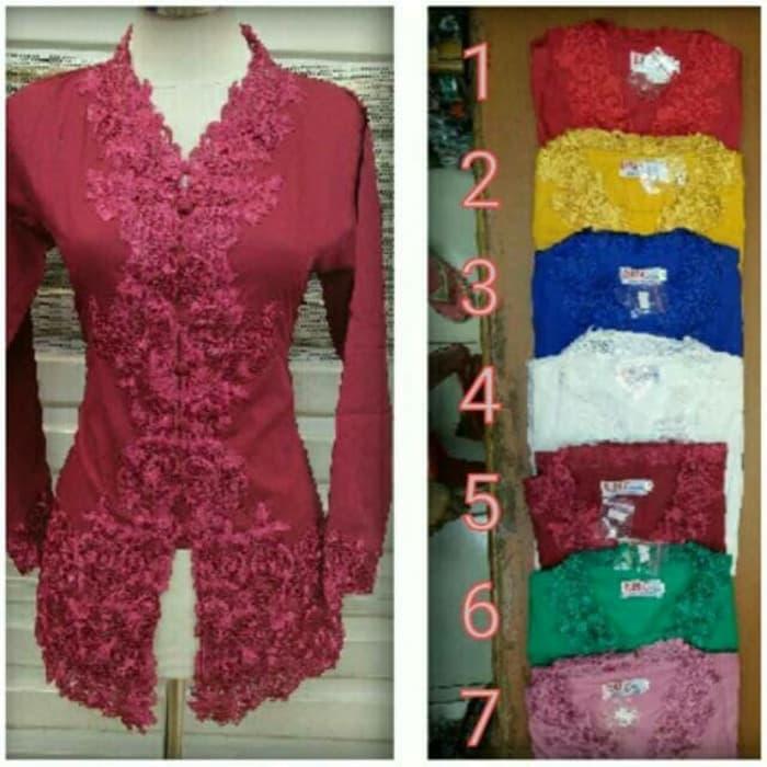 Gambar Atasan Kebaya Tradisional Encim Bordir Warna Biru - maroon, XXXL dari alzahrakebaya undefined Tokopedia