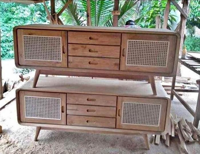 Gambar Meja TV Retro Minimalis Kayu - Rak TV dengan Laci | Kabinet TV Retro - Belum Warna dari Almeera Jepara Furniture undefined Tokopedia