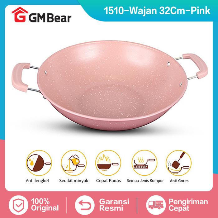 Gambar GM Bear Wajan Penggorengan Teflon P0067 - Wok Pan 32cm - Merah Muda 1510 dari GM Bear undefined Tokopedia