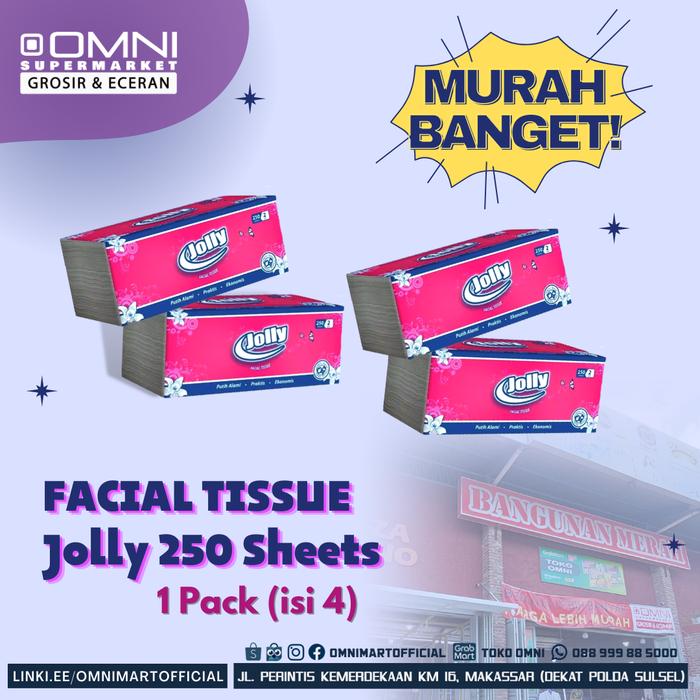 Gambar Facial Tissue Jolly by Paseo 1 pack (4 pcs x 250 sheets 2 ply) - JOLLY 4 PCS dari Omni Supermarket undefined Tokopedia