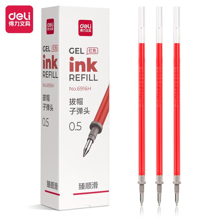 Gambar Deli Isi Tinta Pulpen Gel Ink Refill Kapasitas Tinta 400 m 0.5mm 6916H - Merah, 1 pcs dari Deli Stationery Indonesia undefined Tokopedia