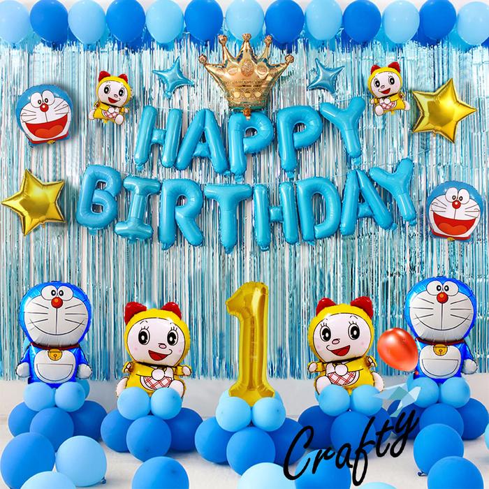 Gambar [PAKET] Set Ulang Tahun Anak DORAEMON DORAMI BLUE GOLD Dekorasi Balon - Angka 1 dari Crafty.org undefined Tokopedia