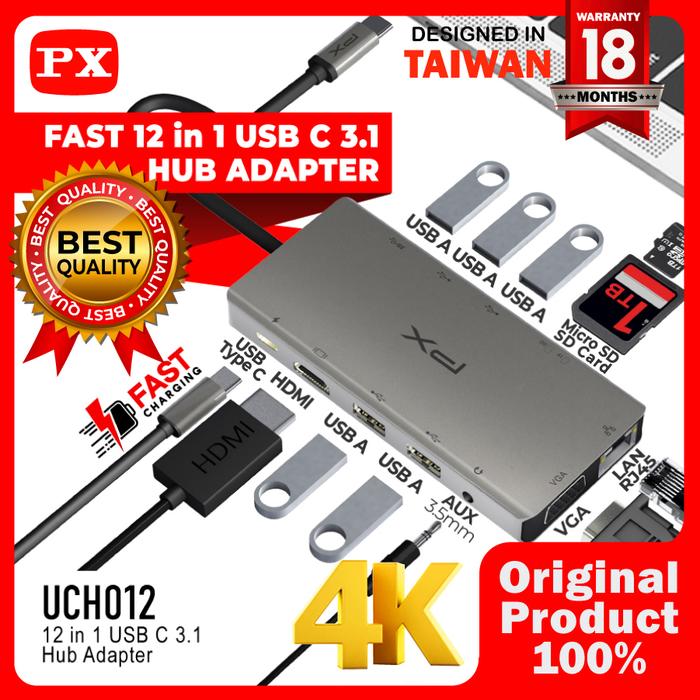 Promo Converter Hub Adapter PX UCH012 12 in 1 Type C 3.1 to HDMI 4K USB