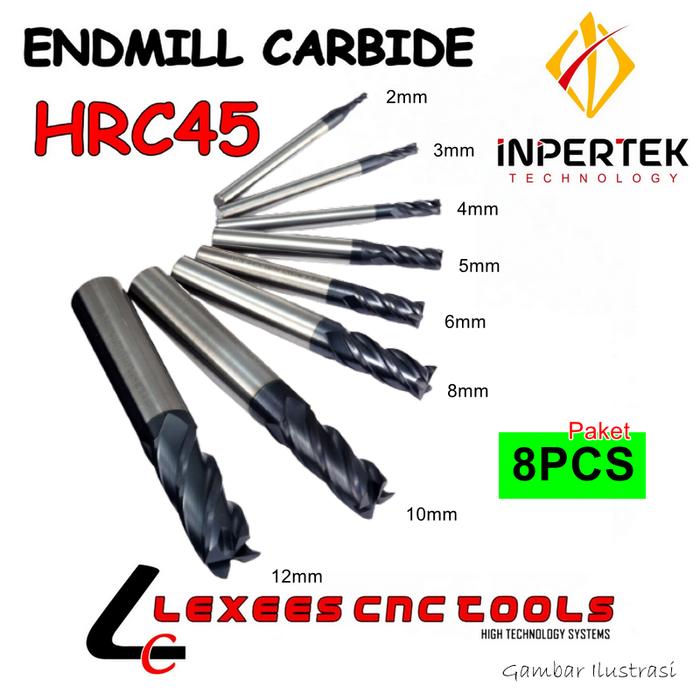 Gambar Paket 8 Endmill HRC45 HRC55 HRC65 Endmill Carbide 2 3 4 5 6 8 10 12 - 8HRC45 dari inpertek Technology undefined Tokopedia