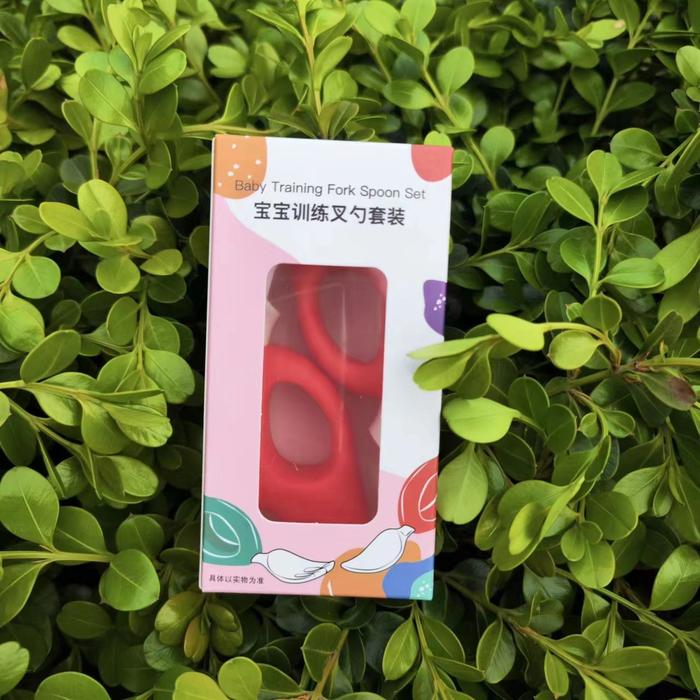 Gambar Round handle self feeding  spoon & fork BLw / sendok & Garpu BLW bayi - Merah dari Eugene Baby Corner undefined Tokopedia