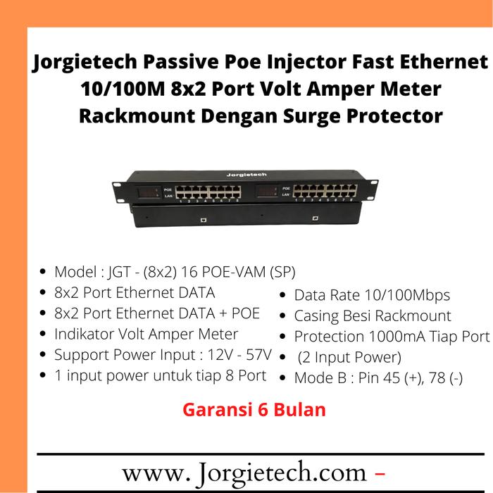 Jual Jorgietech Poe Injector Rackmount Volt Amper Meter 16 Port (8X2 ...