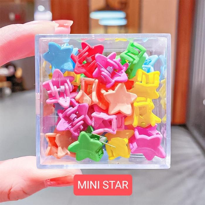 Gambar JEPIT MINI ISI 36 PCS AKSESORIS FASHION RAMBUT JEPITAN PONI ANAK CEWEK - mini star, kotak acrylic dari milanberry undefined Tokopedia