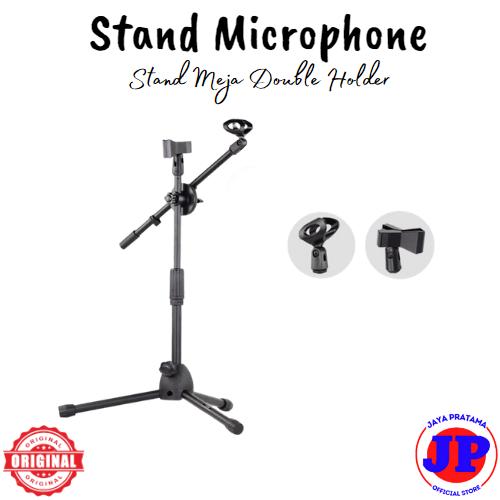 Gambar Stand Microphone Meja Double Holder Standing Podium Cagak Kaki Tiga dari jayapratamamusic undefined Tokopedia