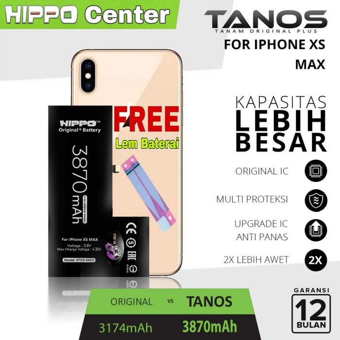 Gambar Hippo Baterai Compatible iPhone XS MAX Battery Hippo Tanos Double Power - BATERAI dari Hippo Center undefined Tokopedia