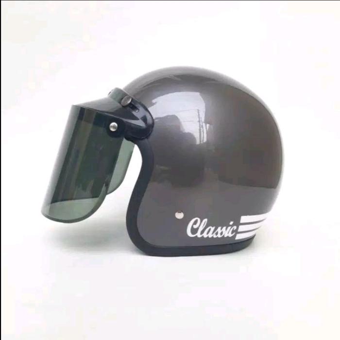 Gambar Helm Bogo Classic Helm Bogo Retro Helm Murah Helm Cowok Cewek helem - Abu-abu, Kaca FlatBening dari LIORY HELM undefined Tokopedia