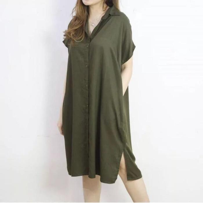 Gambar DRESS KANCING FULL POLOS DASTER JUMBO PIYAMA PLAIN XXL BUSUI BUMILBARU - Army dari K-Line Collections undefined Tokopedia