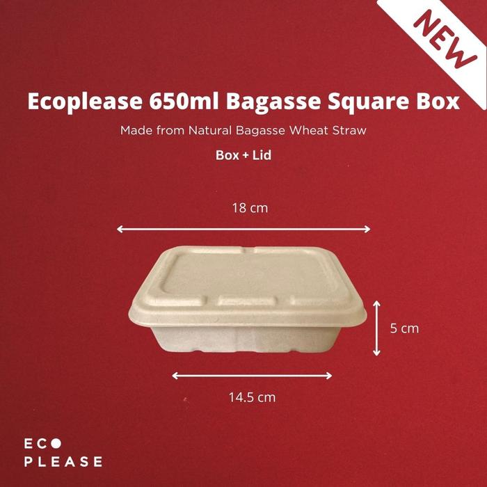 Gambar 650ml Square Bagasse WheatStraw Ecofriendly Packaging Kue Roti Pudding - Natural dari Ecoplease Home Compostable undefined Tokopedia