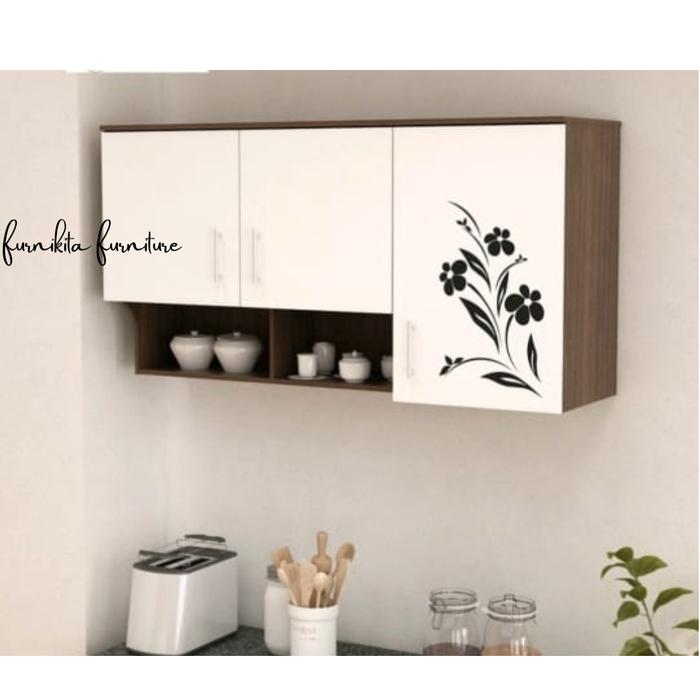 Gambar - KITCHEN SET 3 PINTU ADELIA RAK PIRING GANTUNG Furniture Minimalis [PARBUB] - WALNUT - WHITE dari Furnikita undefined Tokopedia