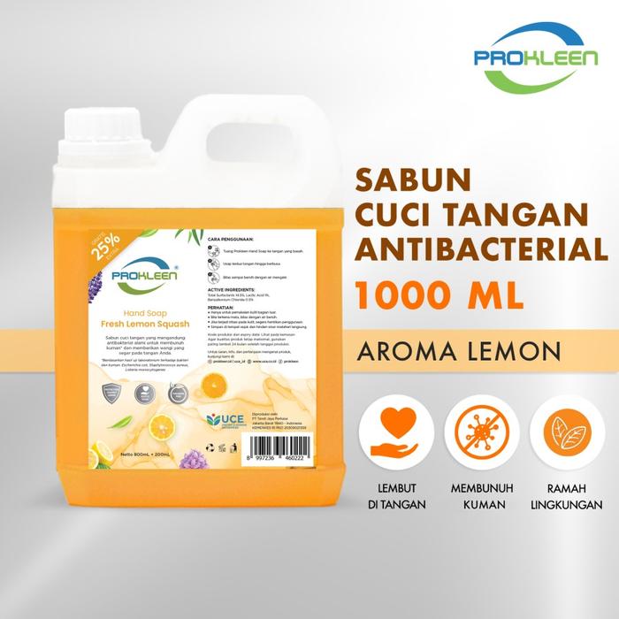 Gambar Sabun Cuci Tangan Antibacterial HAND SOAP PROKLEEN 1000mL - Lemon dari Prokleen undefined Tokopedia