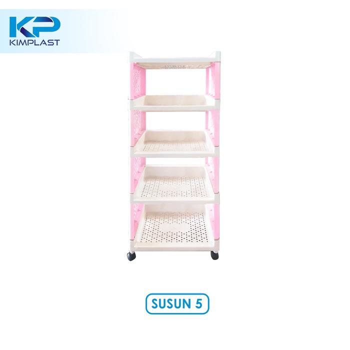 Gambar KIMPLAST Rak Serbaguna Susun 5 Jumbo + Roda  / Rak Portable / Rak Multifungsi - Merah Muda dari Kimplast undefined Tokopedia